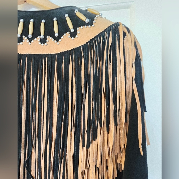3B West vintage Fringe leather jacket Bone Bead Studs DD Western Wear Size Large - Picture 12 of 13